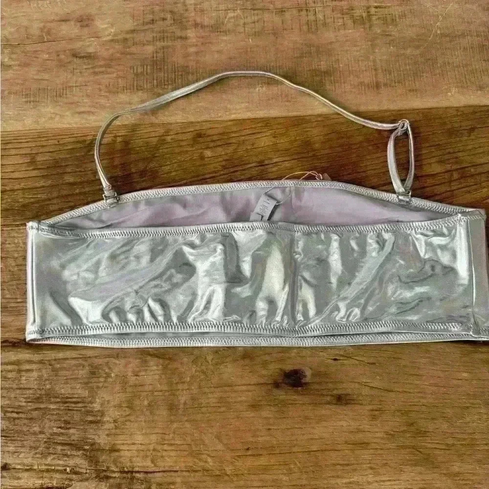 SKIMS Metallic Swim Bandeau ~ Nickel ~ 3X ~ NWT!